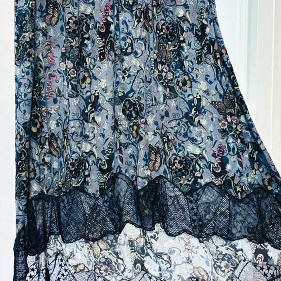 Zadig & Voltaire Joslin Bohemian Patch Blue Print and Lace high low skirt Sz M - Picture 3 of 7